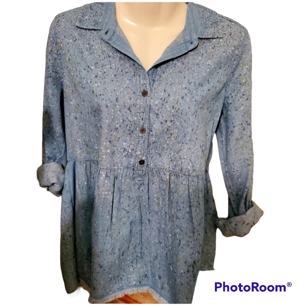 TRUE CRAFT DENIM TOP WITH SPLASHES OF COLOR NWT